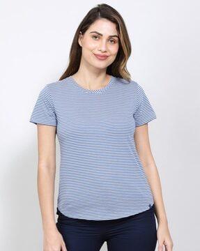 a121 super combed cotton stripe fabric relaxed fit round-neck half sleeve t-shirt