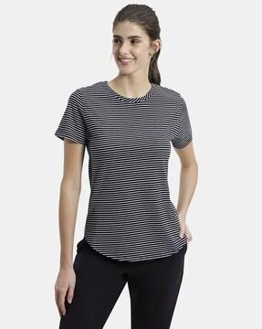 a121 super combed cotton stripe fabric relaxed fit round-neck half sleeve t-shirt