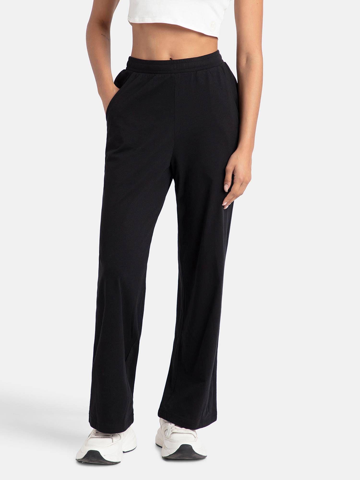 a158 women's super combed cotton rich straight fit wide leg pant-black