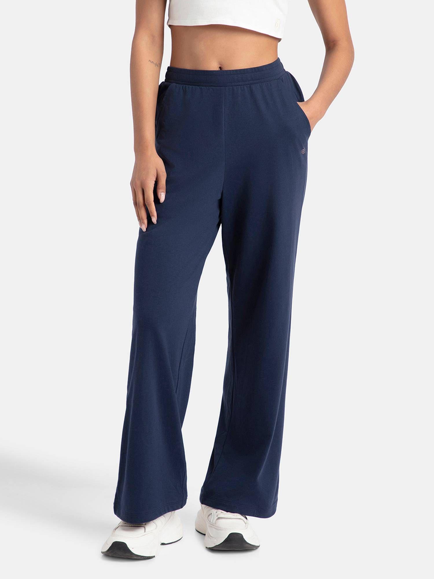 a158 women's super combed cotton rich straight fit wide leg pant-navy blue