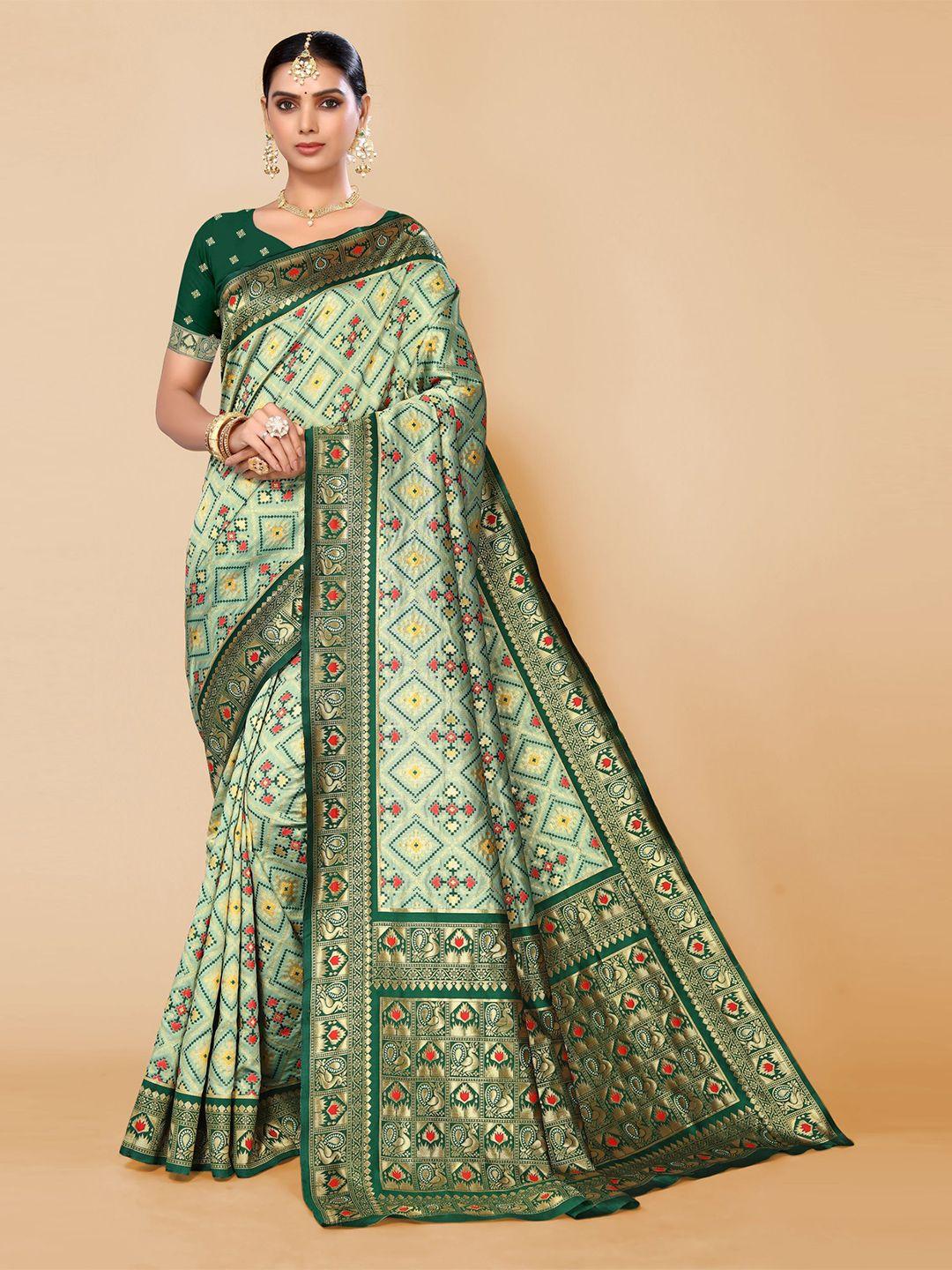 aa-ha!! geometric motif woven design zari pure silk patola saree