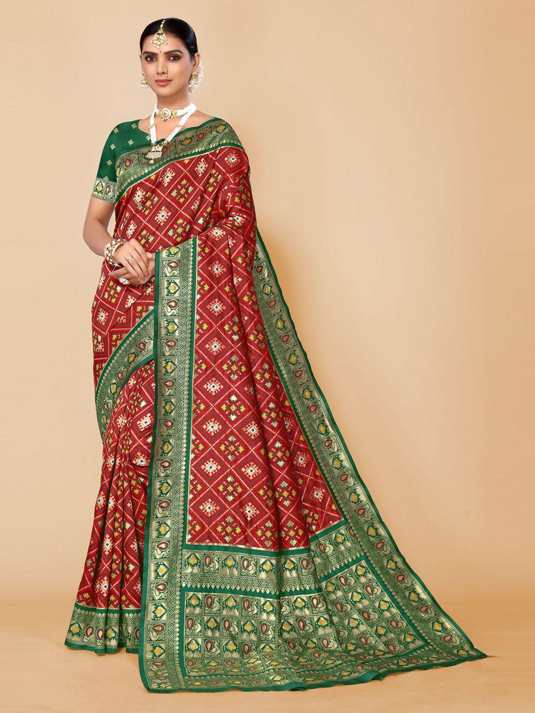 aa-ha!! geometric motif woven design zari pure silk patola saree