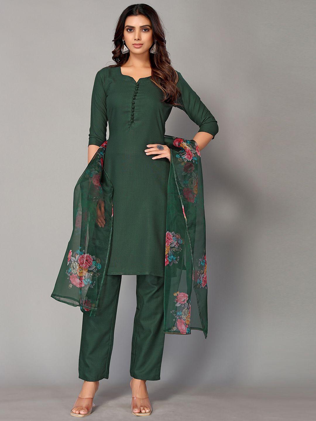 aa-ha!! women green kurta with trousers & dupatta