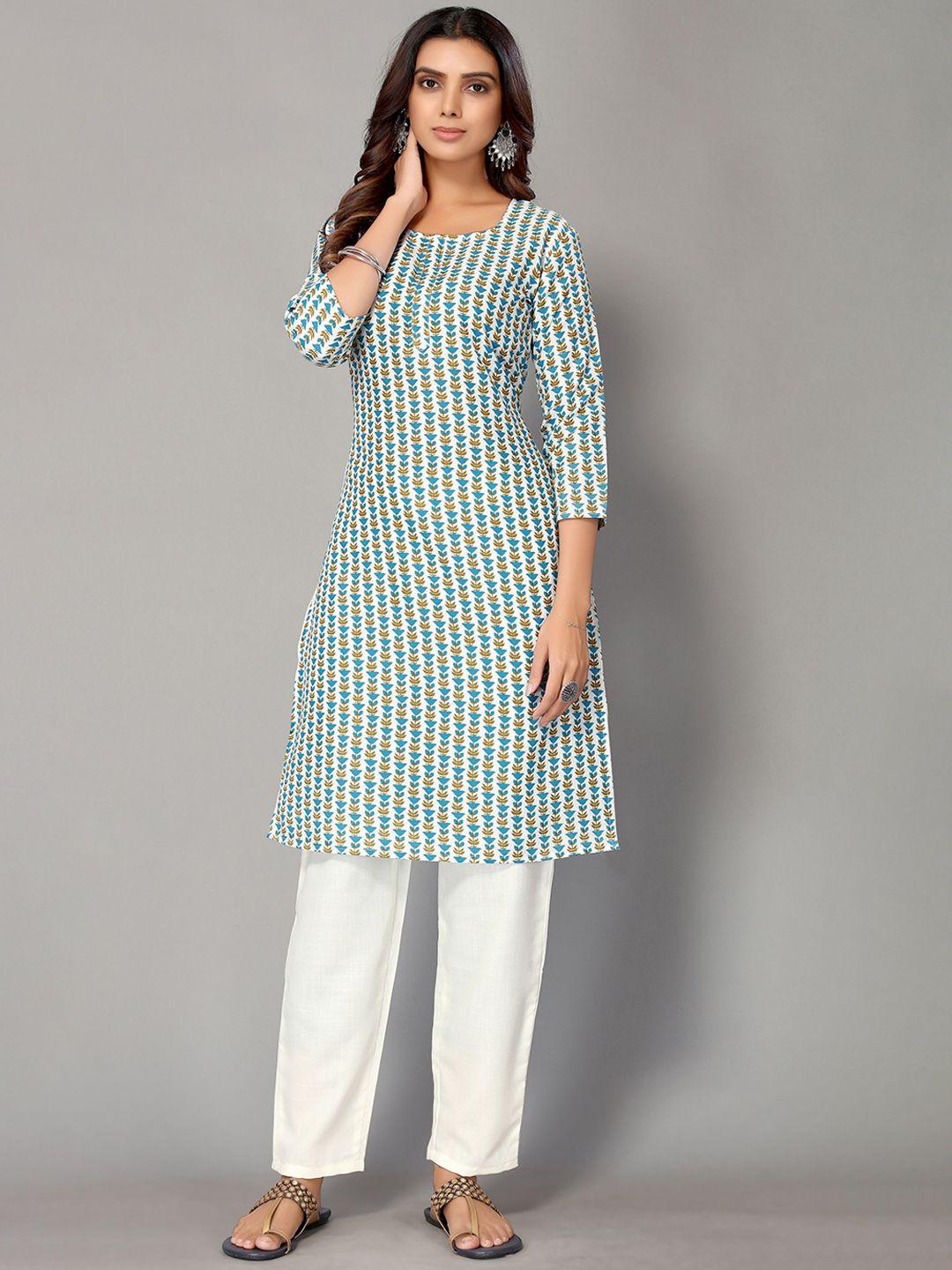 aa-ha!! women white ethnic motifs printed kurta with trousers