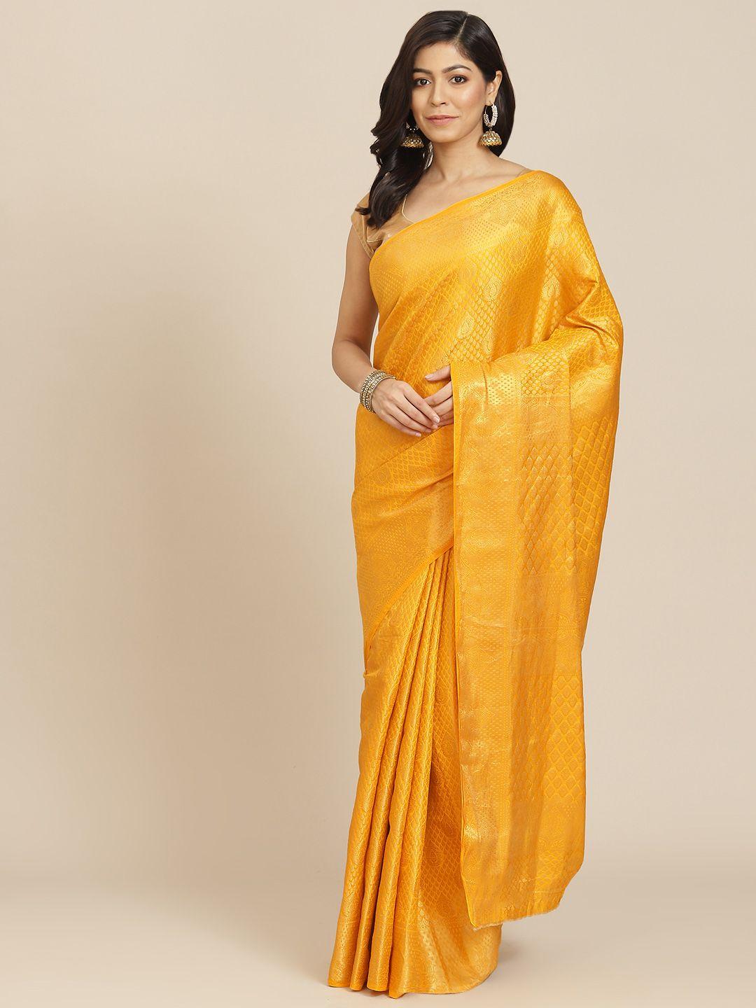 aa-ha mustard yellow woven design banarasi saree