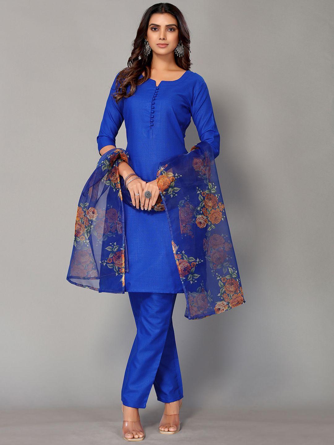 aa-ha women blue kurta with trousers & dupatta