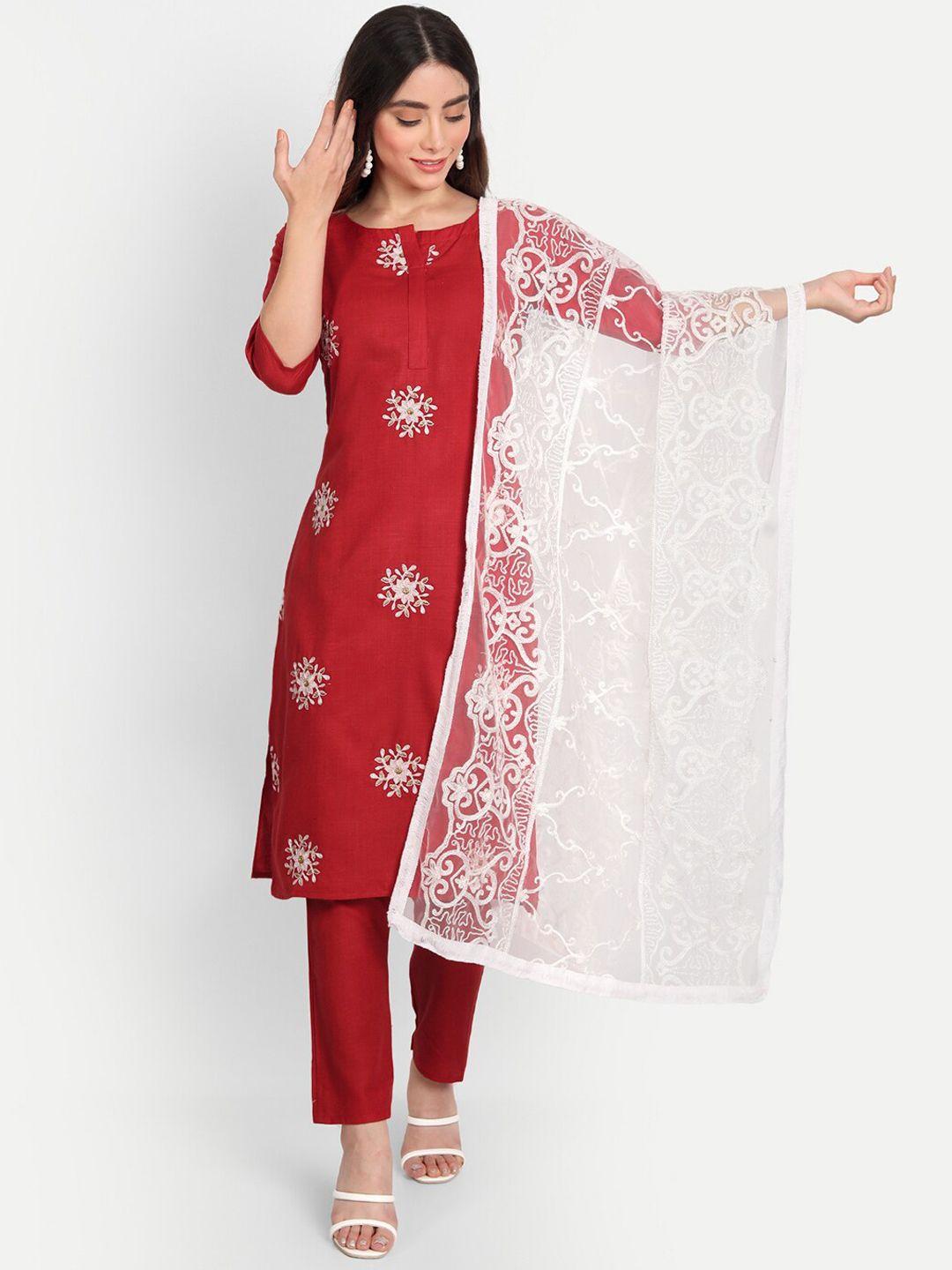 aa-ha women floral embroidered kurta with trousers & with dupatta