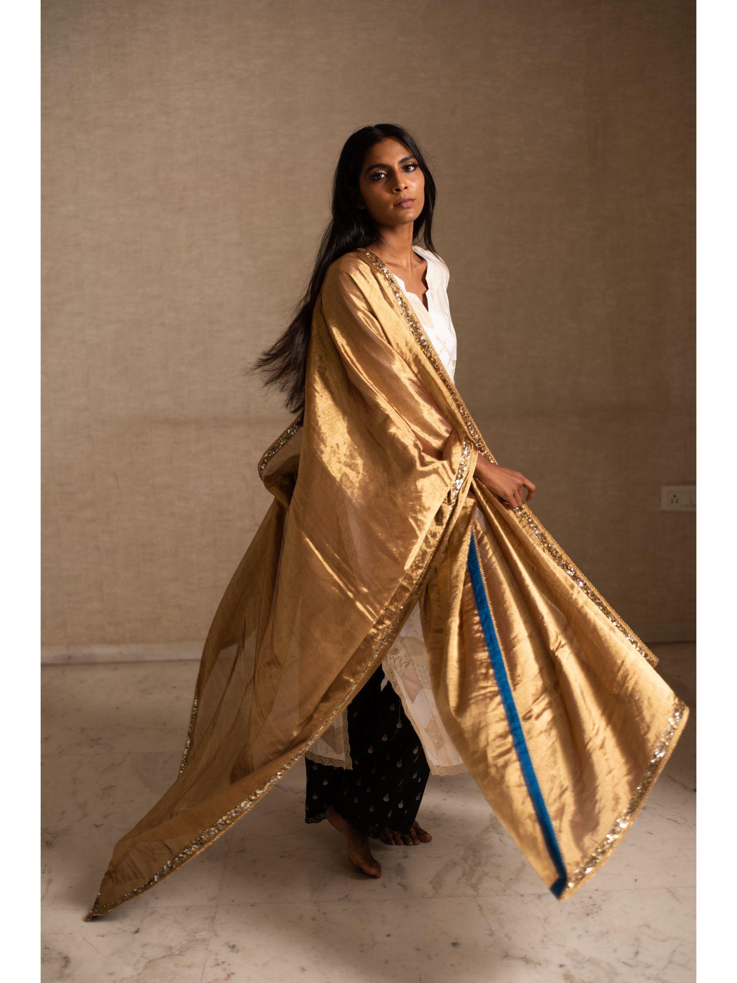 aabha gold silk tissue chanderi dupatta