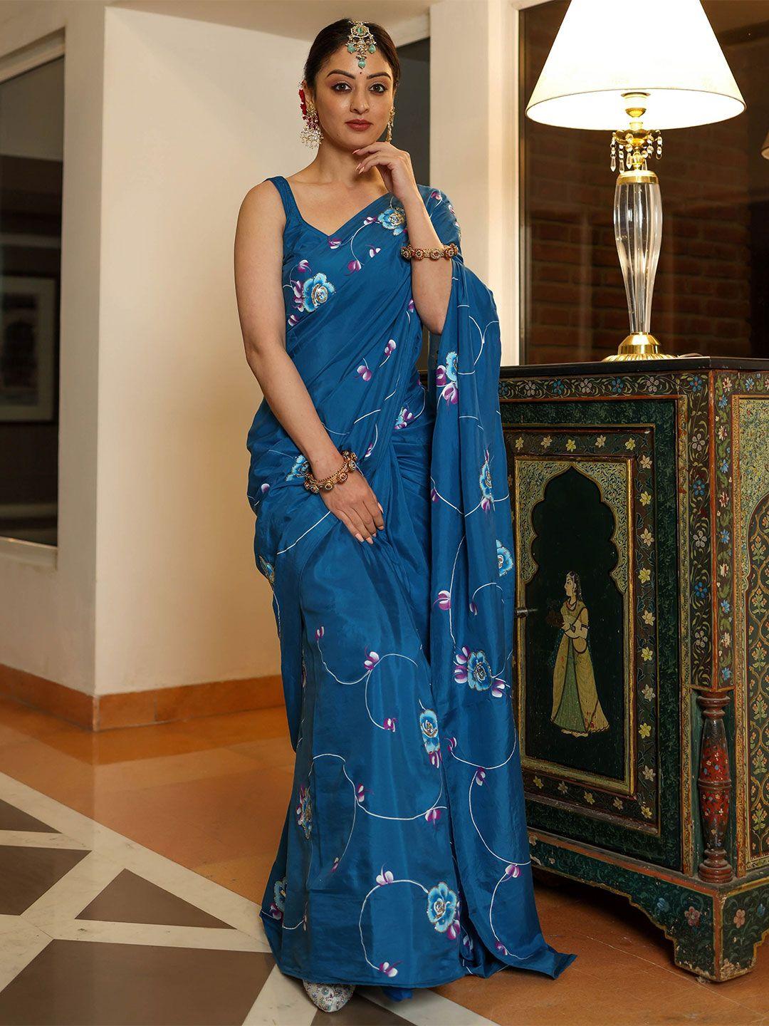 aachho floral printed embellished saree