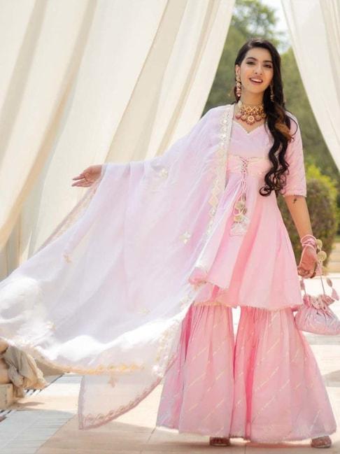 aachho pink cotton kurti sharara set with dupatta