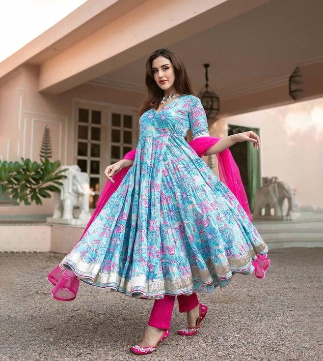 aachho blue yasmin angrakha suit set