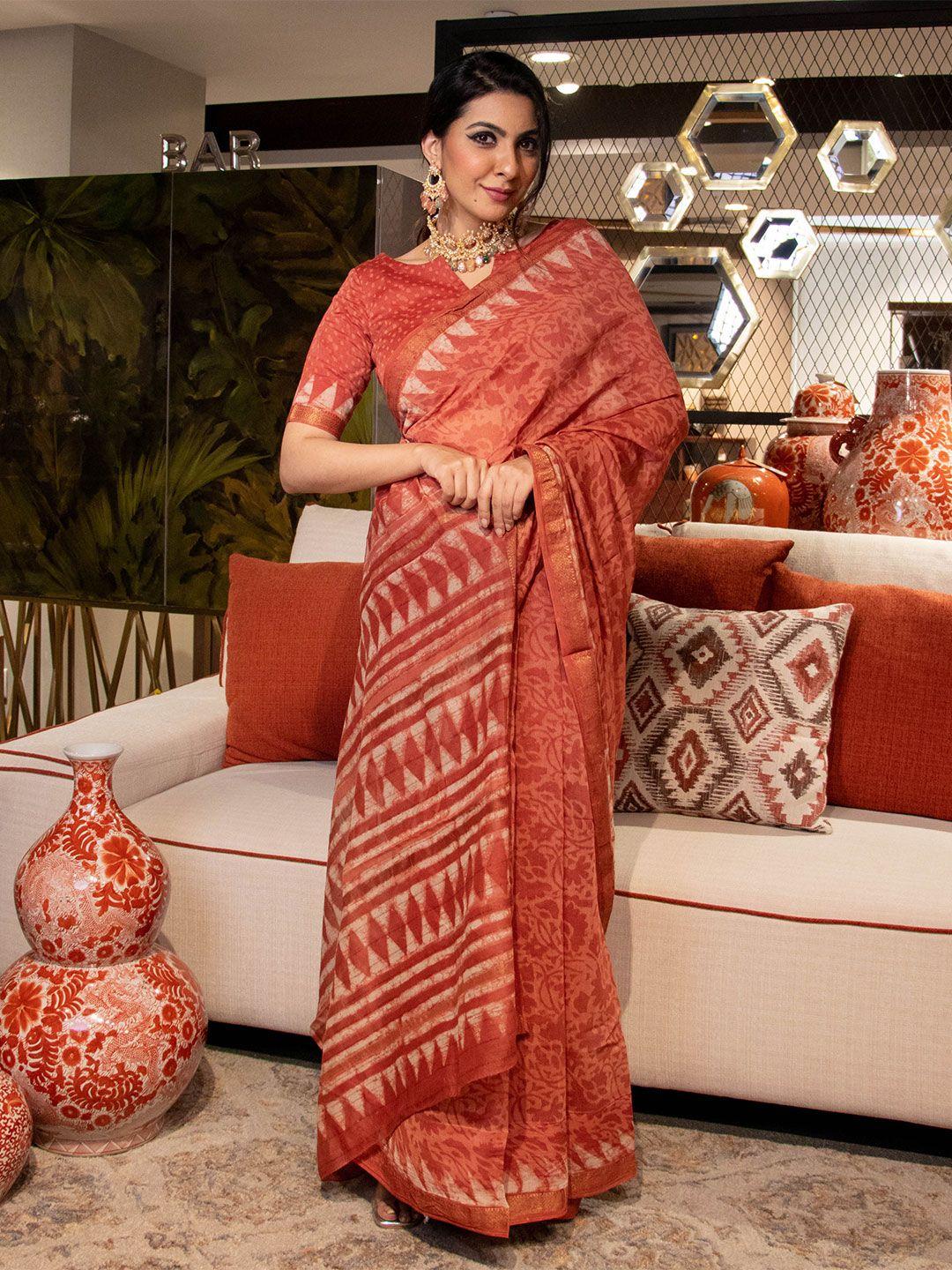 aachho floral printed chanderi saree