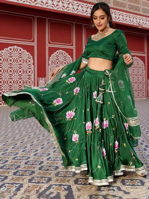 aachho green hand painted lehenga set