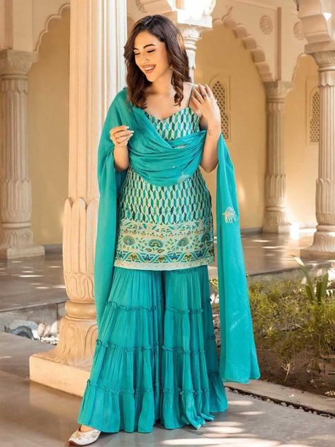 aachho green nazreen georgette sharara set