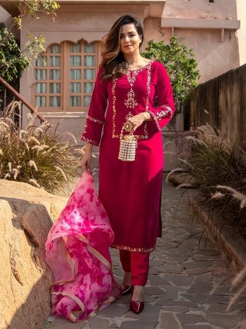 aachho pink paradise velvet handcrafted suit set