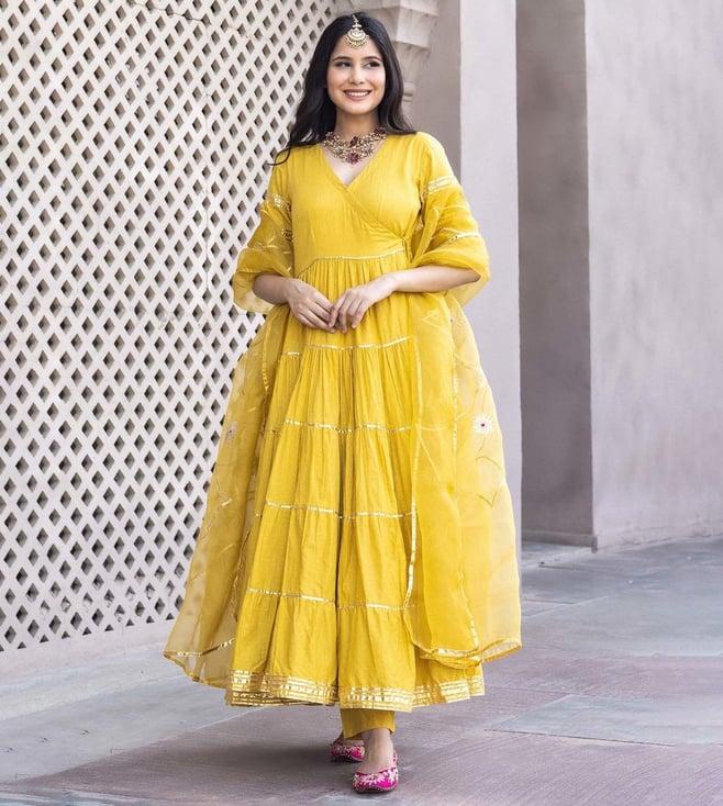 aachho yellow dahabi gotapatti cotton suit set