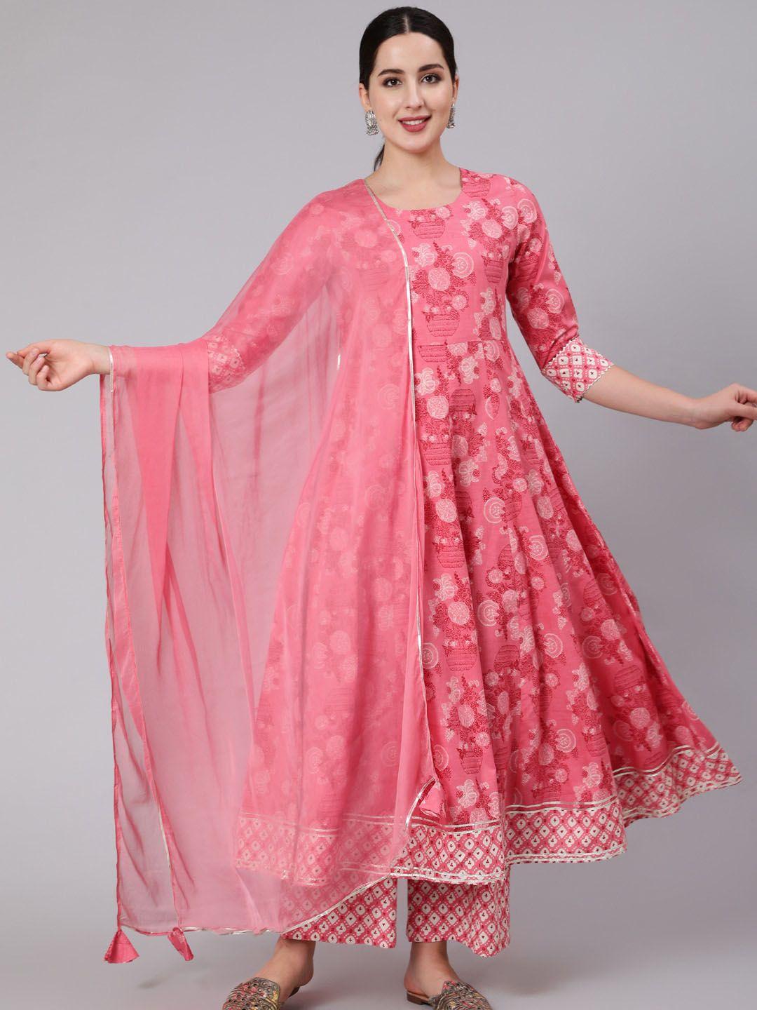 aadat ethnic motifs printed regular pure cotton kurta with palazzos & dupatta