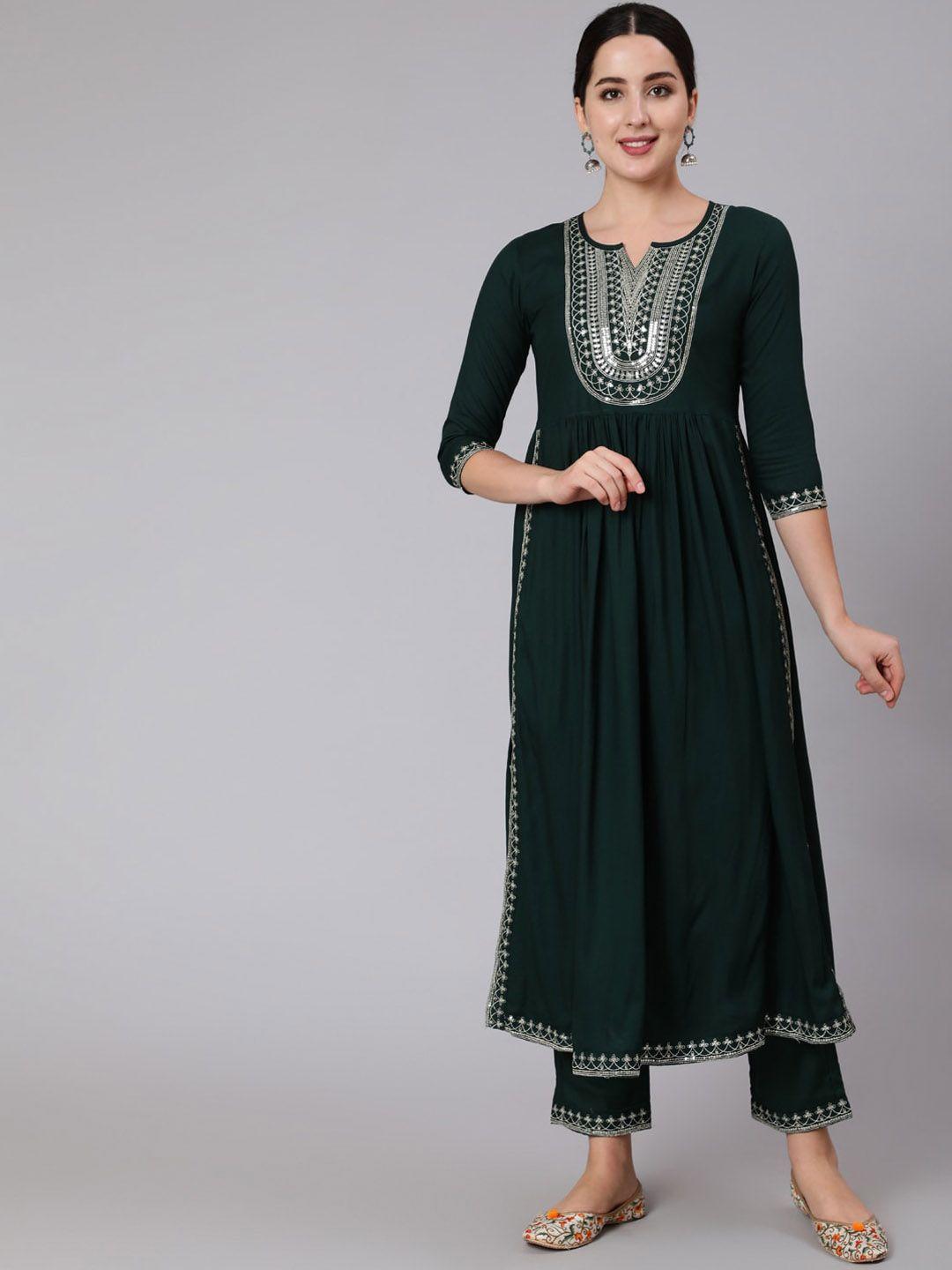 aadat ethnic motifs yoke design pleated sequinned kurta with trousers