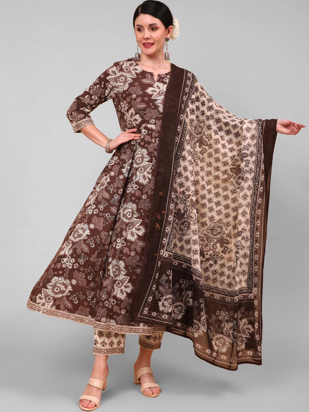 aadat floral printed pure cotton anarkali kurta with palazzos & dupatta