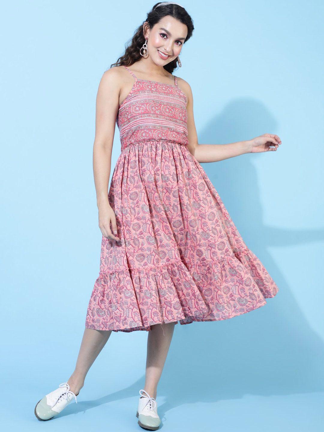 aadat pink floral print maxi sleeveless dress