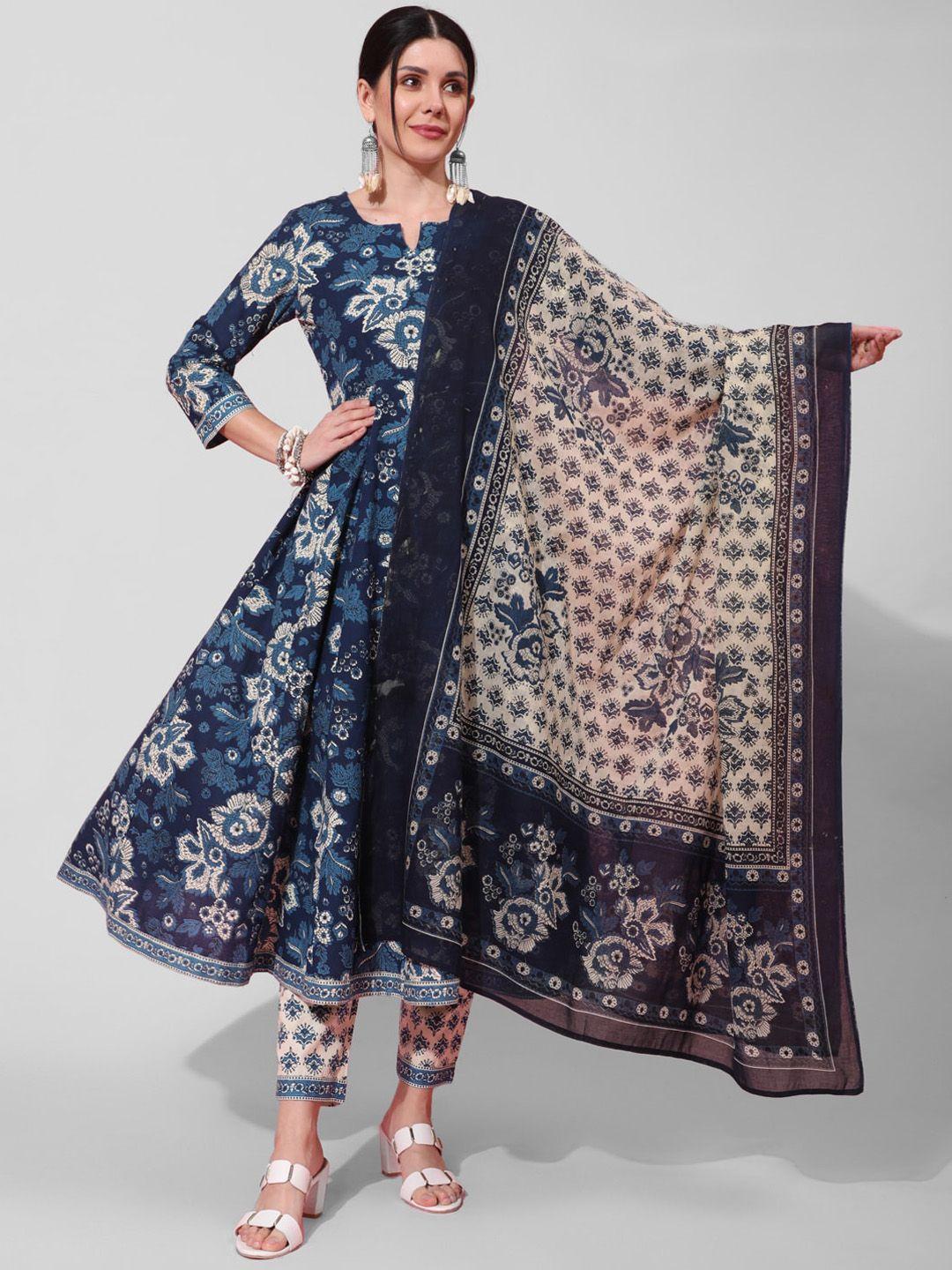 aadat printed pure cotton anarkali kurta with palazzos & dupatta