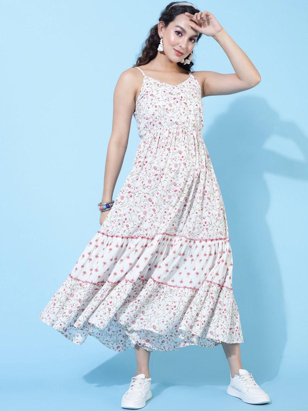 aadat white floral print maxi sleeveless dress