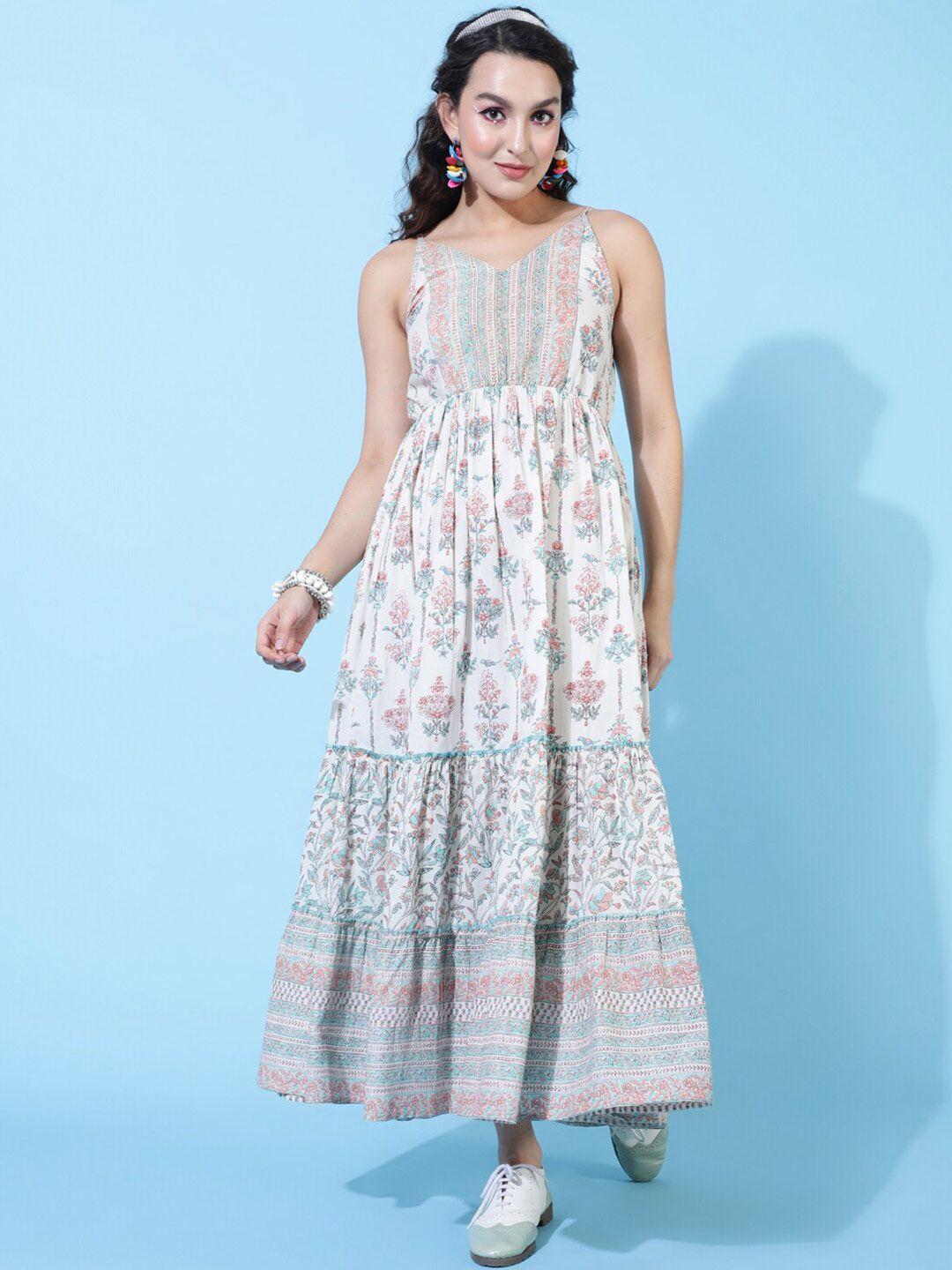 aadat white floral print maxi sleeveless dress