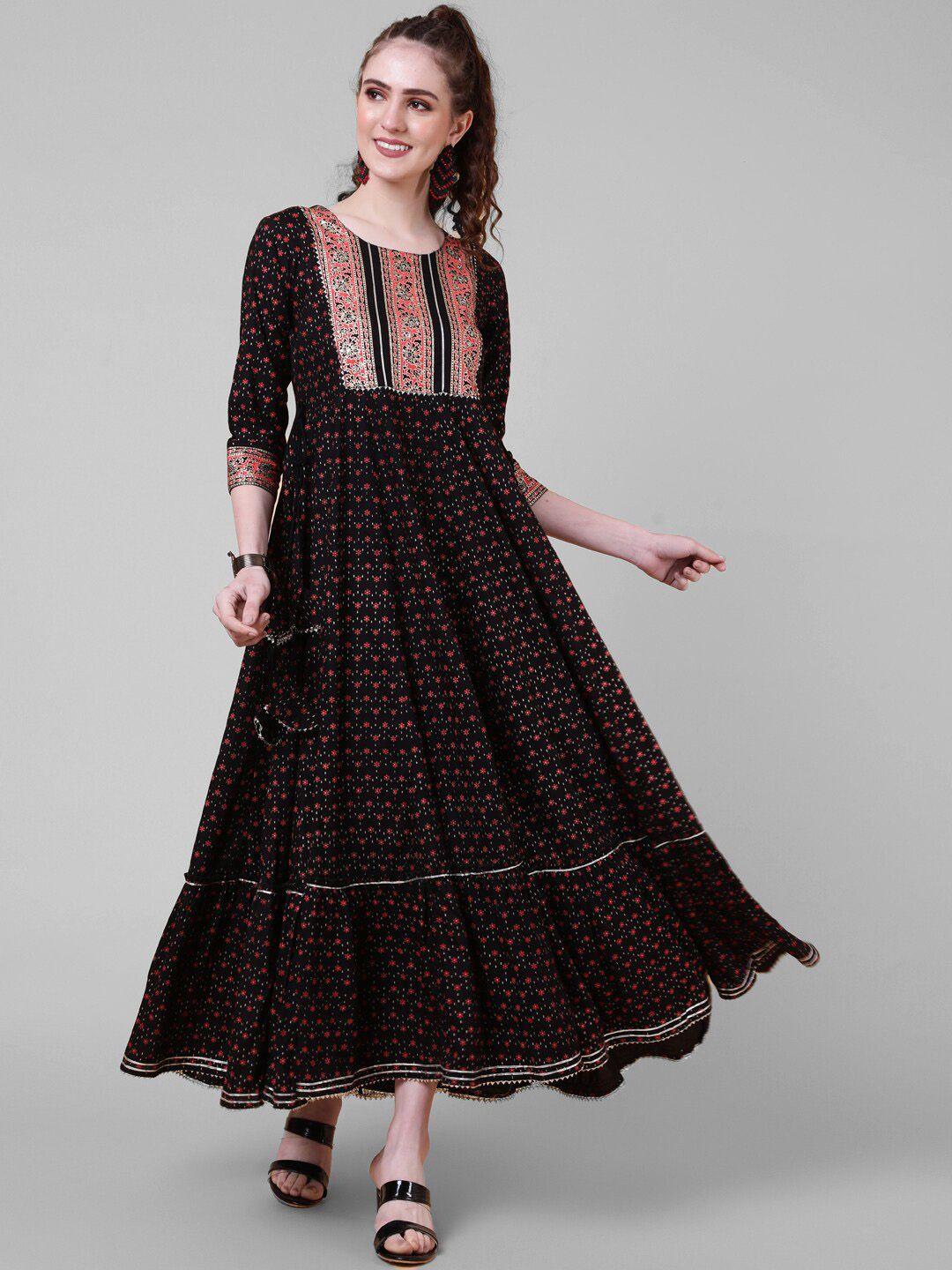 aadat women black floral printed anarkali kurta