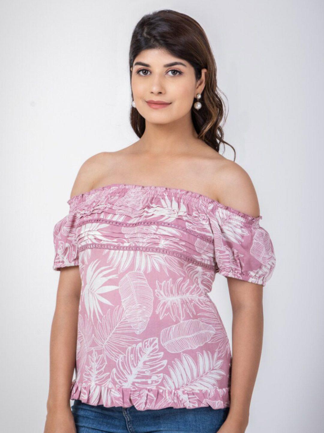 aadews floral printed off-shoulder cotton bardot top