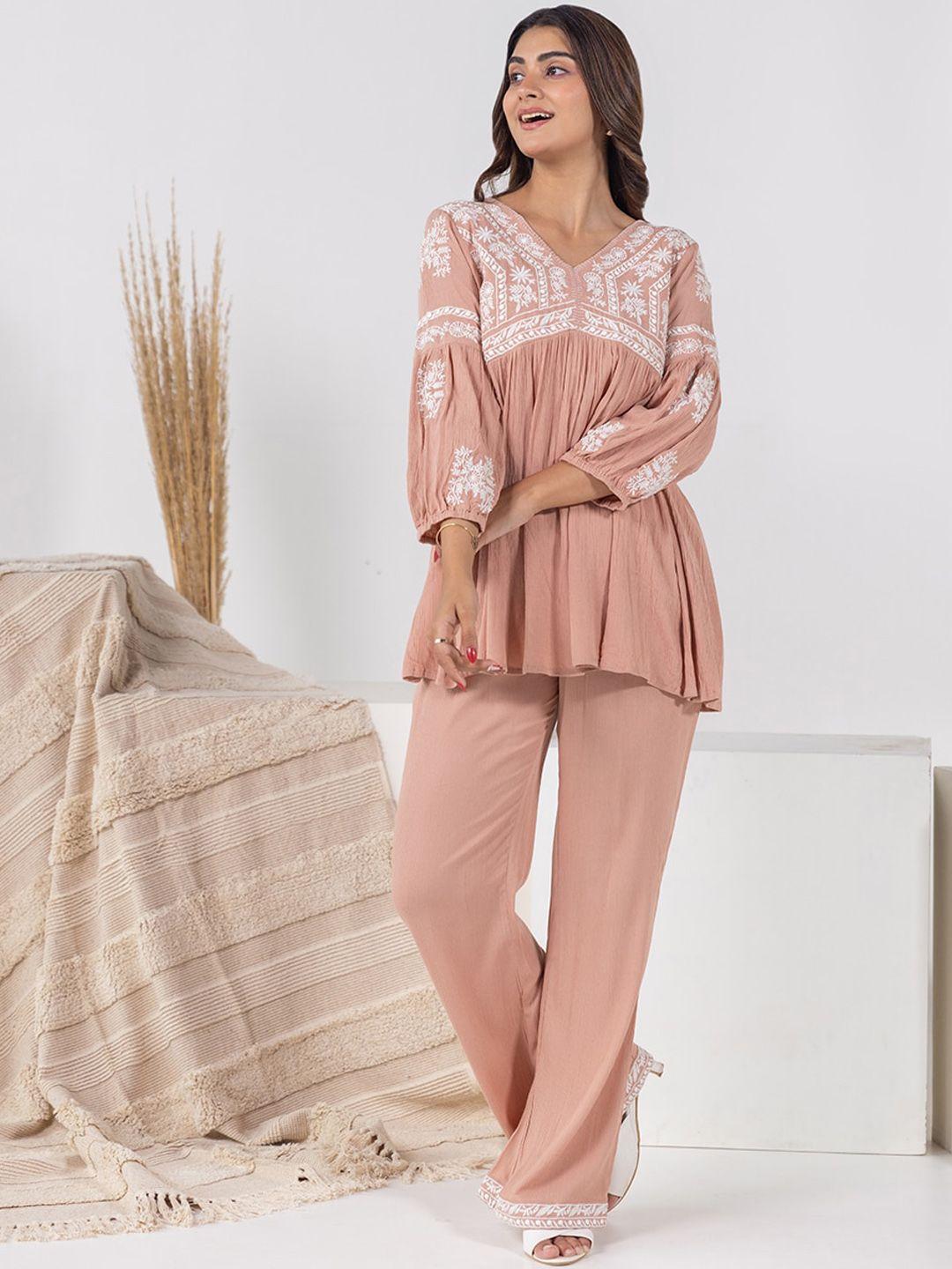 aadews embroidered tunic with trousers co-ords