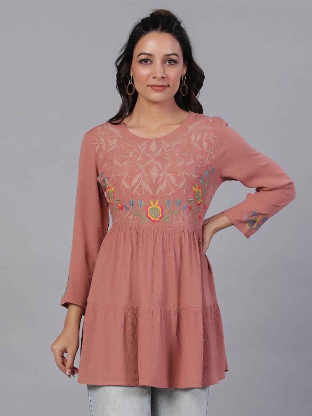 aadews floral embroidered tiered a-line tunic