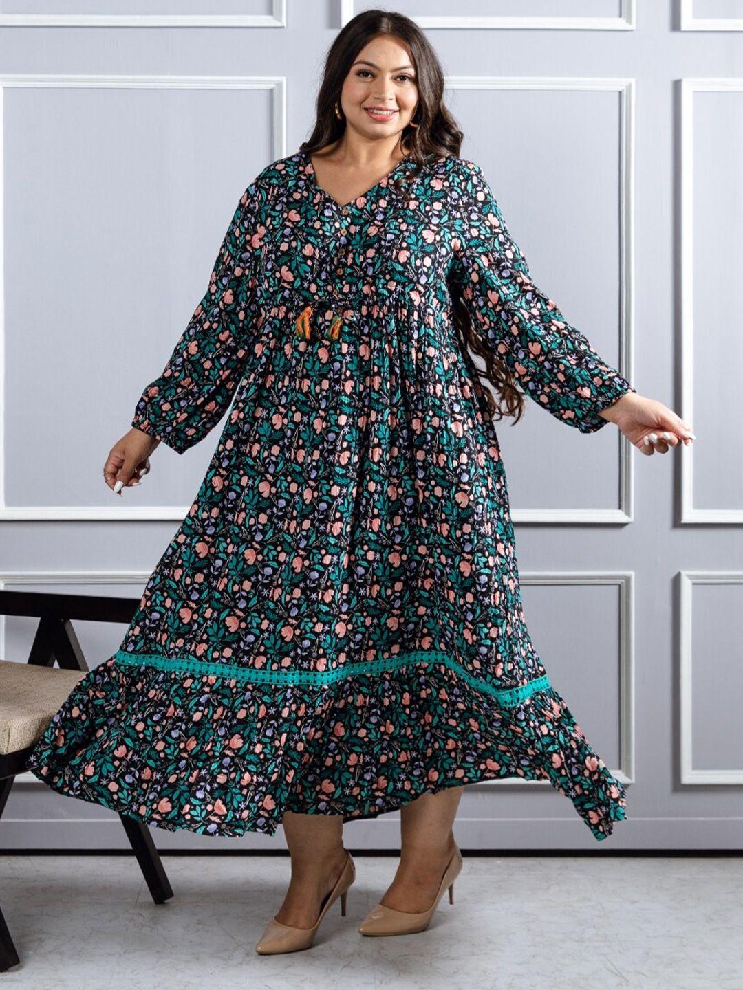 aadews plus size floral print puff sleeves maxi dress