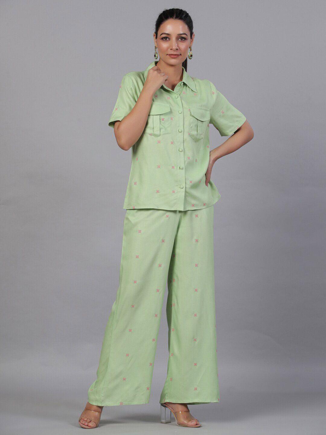 aadews women green shirt with trousers