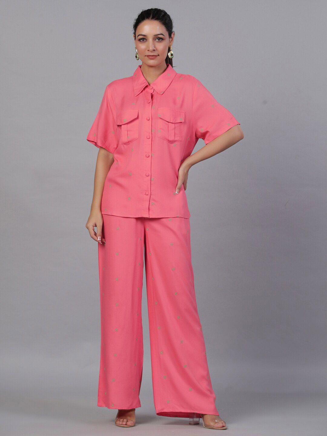 aadews women pink shirt with trousers