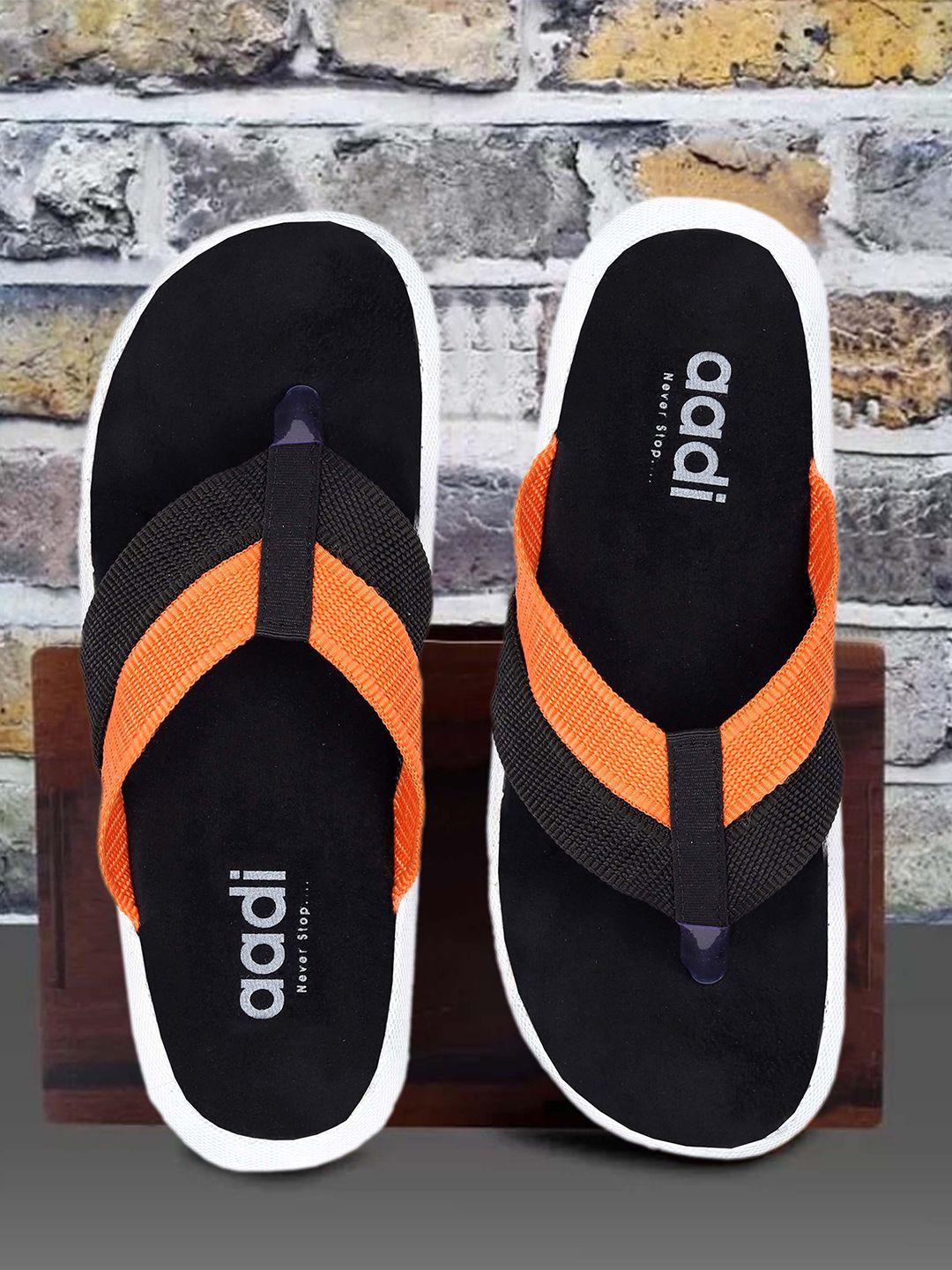 aadi men black & orange slip-on