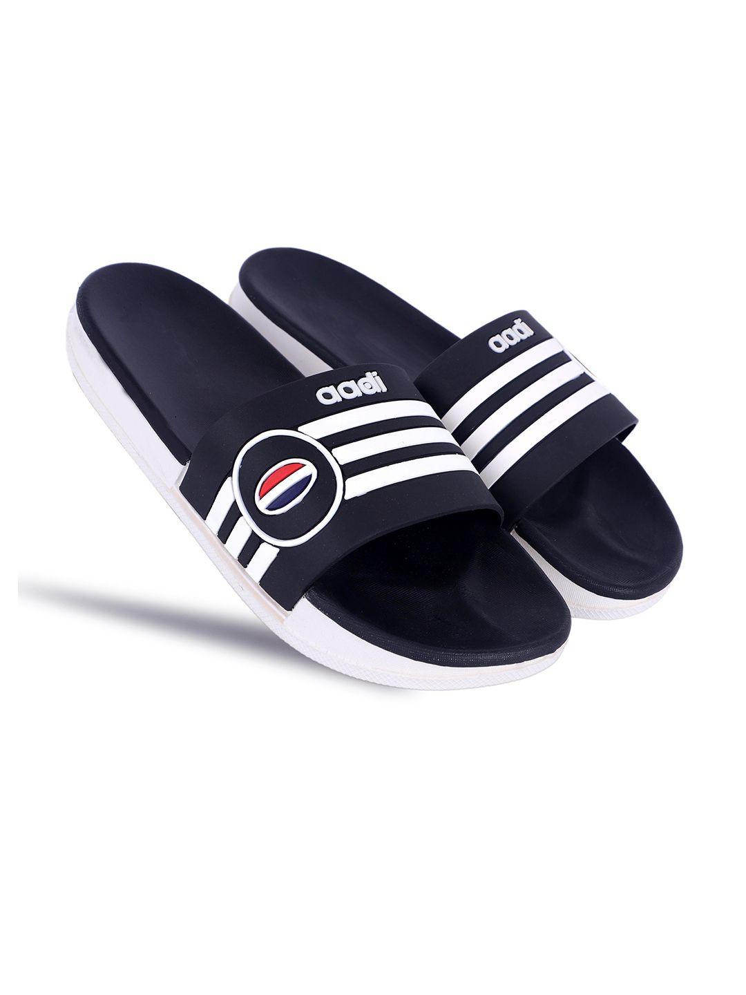 aadi men navy blue & white rubber casual sliders