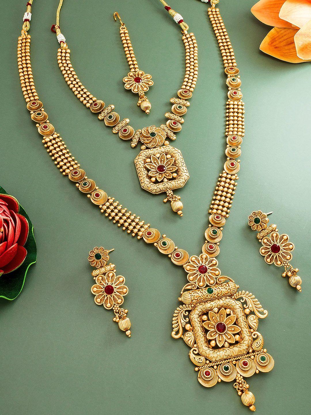 aadita gold plated studded jewellery set