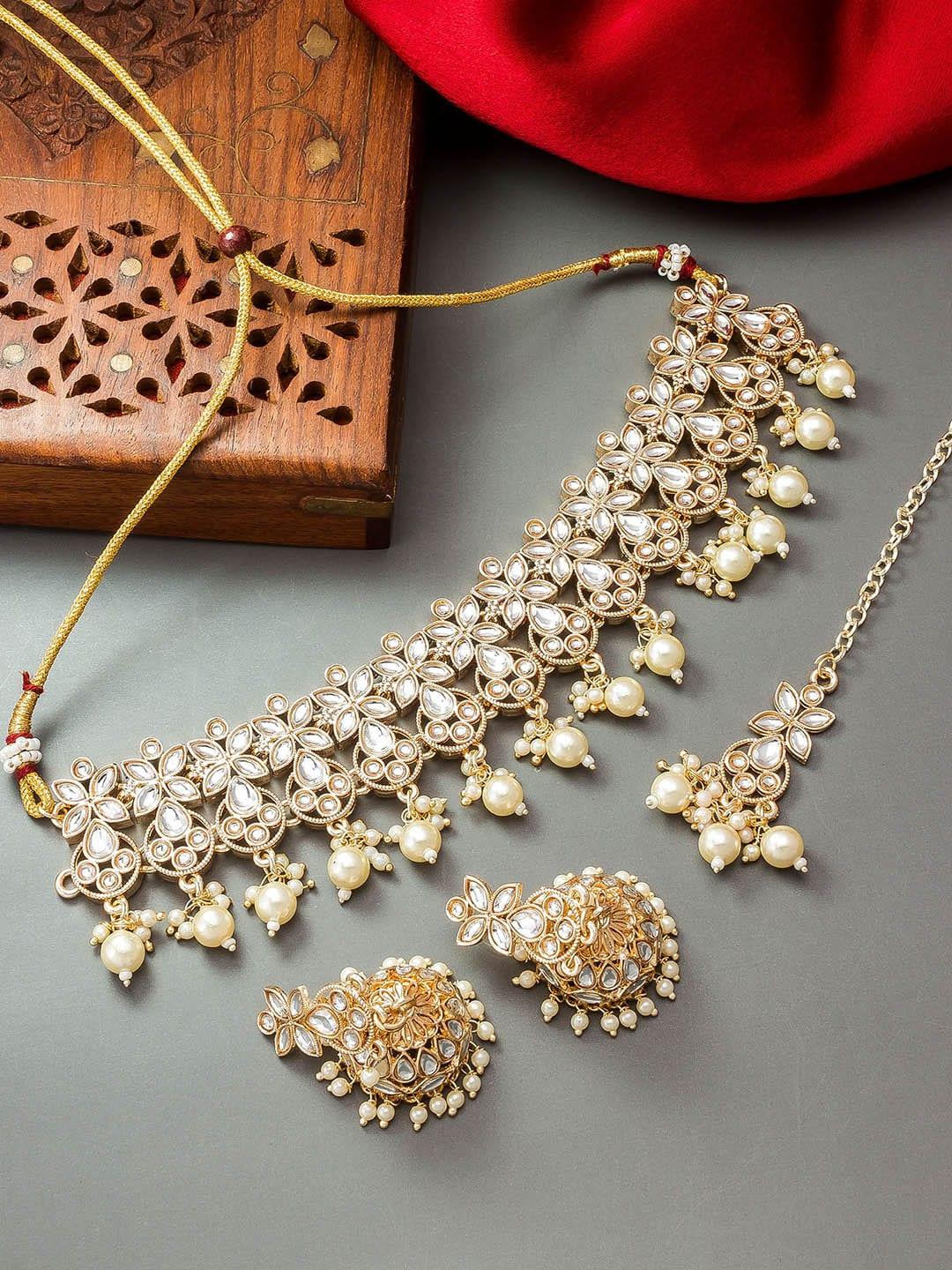 aadita gold-plated artificial stones and beads jewellery set