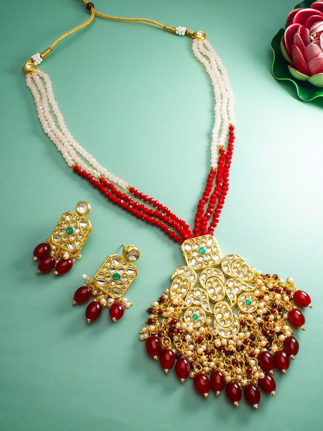 aadita gold-plated artificial stones and beads jewellery set