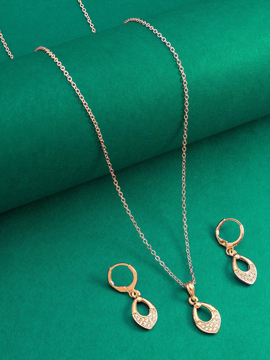 aadita gold-plated pendant cz stone studded jewellery set