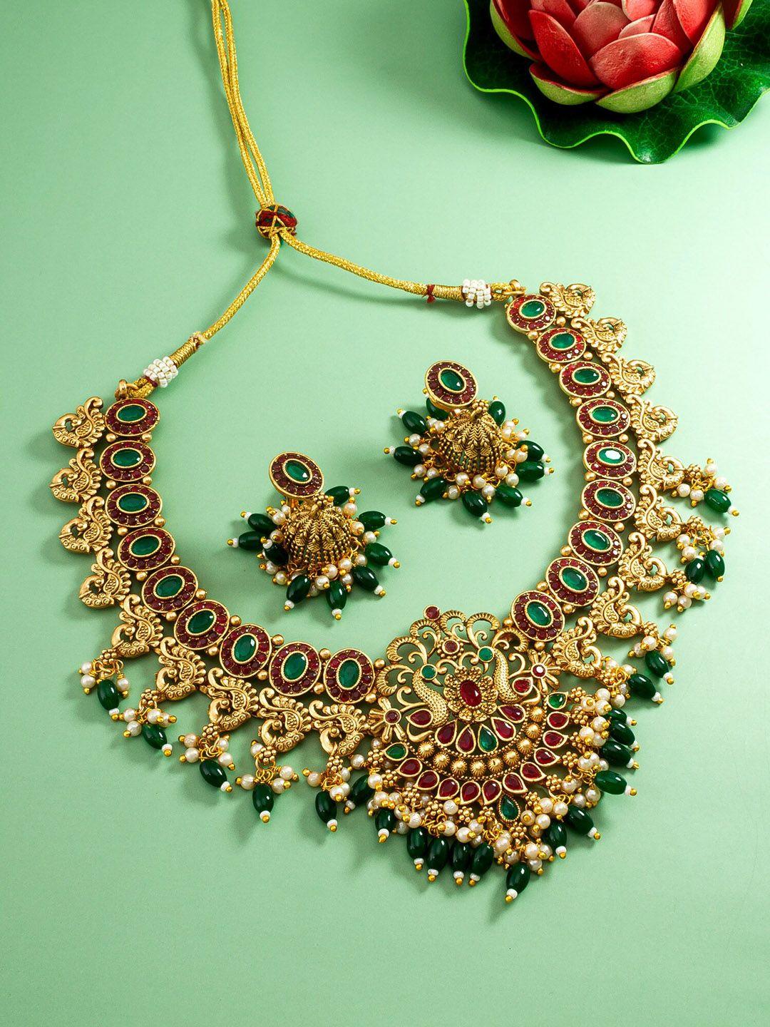 aadita gold-plated stone-studded jewellery set