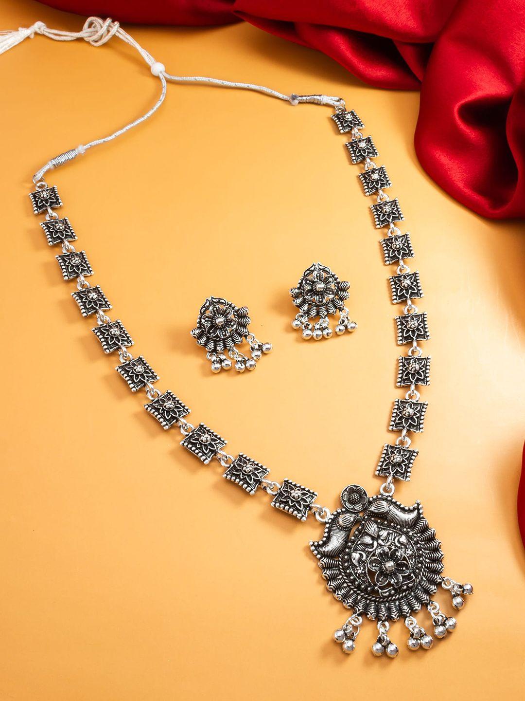 aadita oxidized silver-plated beaded necklace & earrings