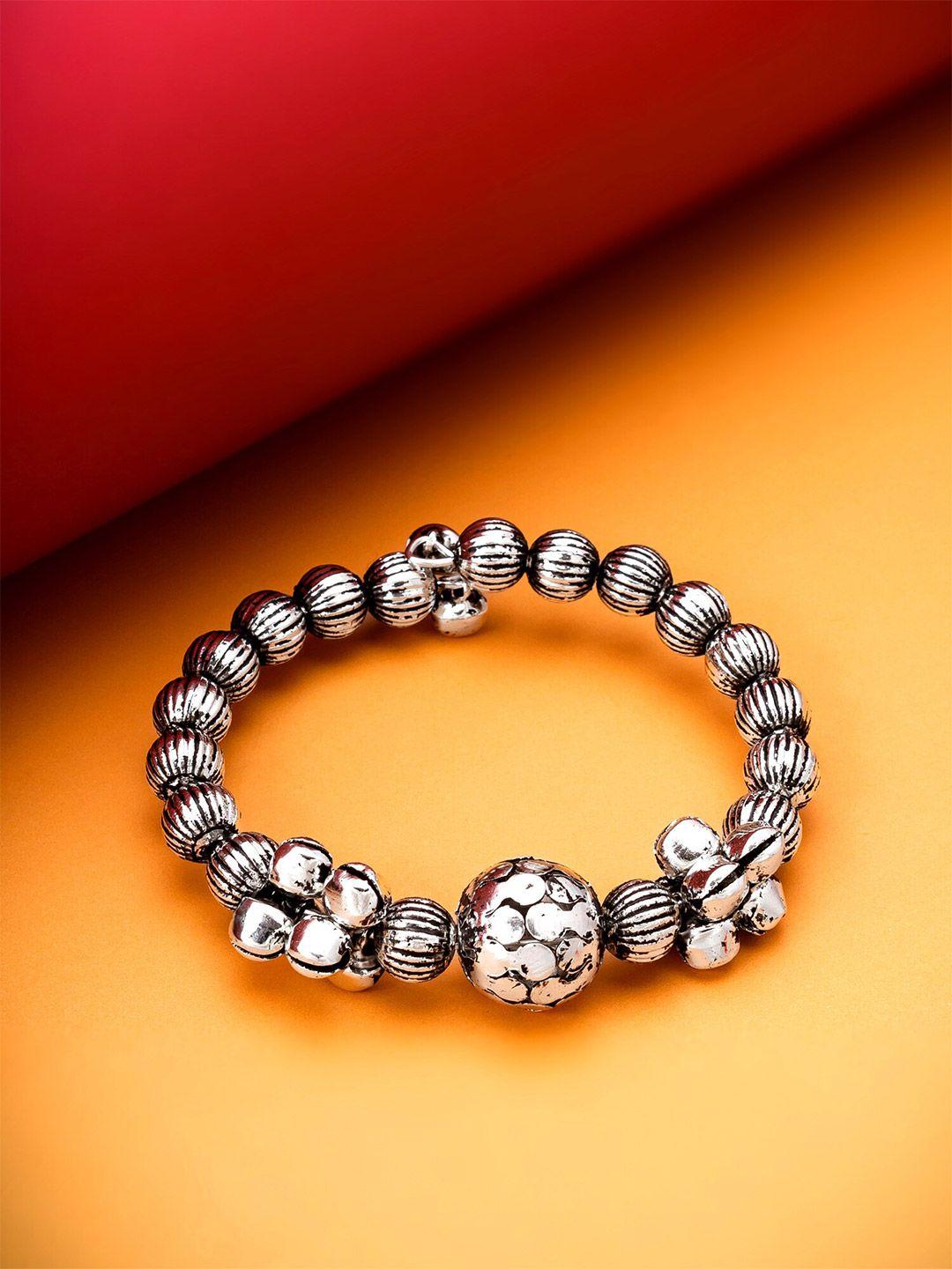 aadita silver-plated oxidised kada bracelet