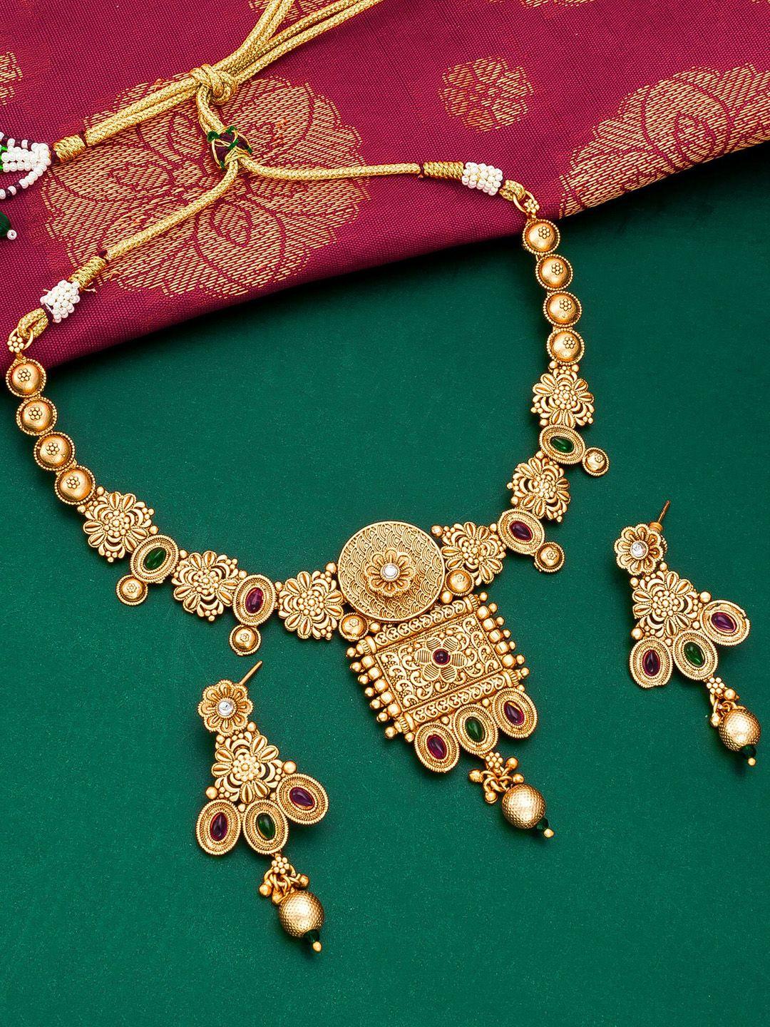 aadita women gold toned pearl choker jewellery set