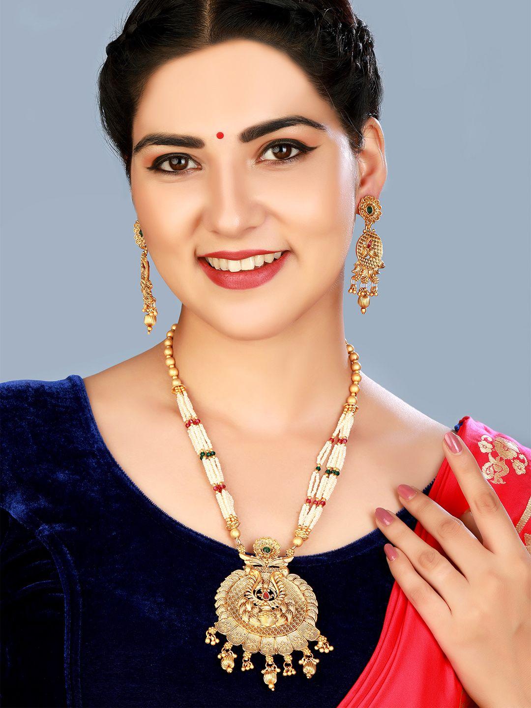 aadita women gold-plated multi strand pearl jewellery set