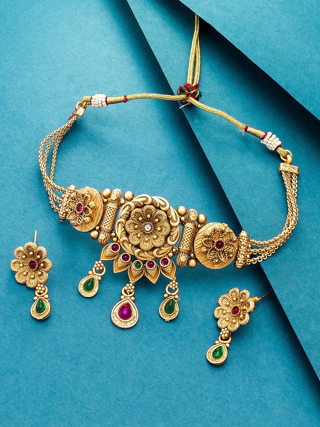 aadita women gold-toned stone studded choker jewellery set