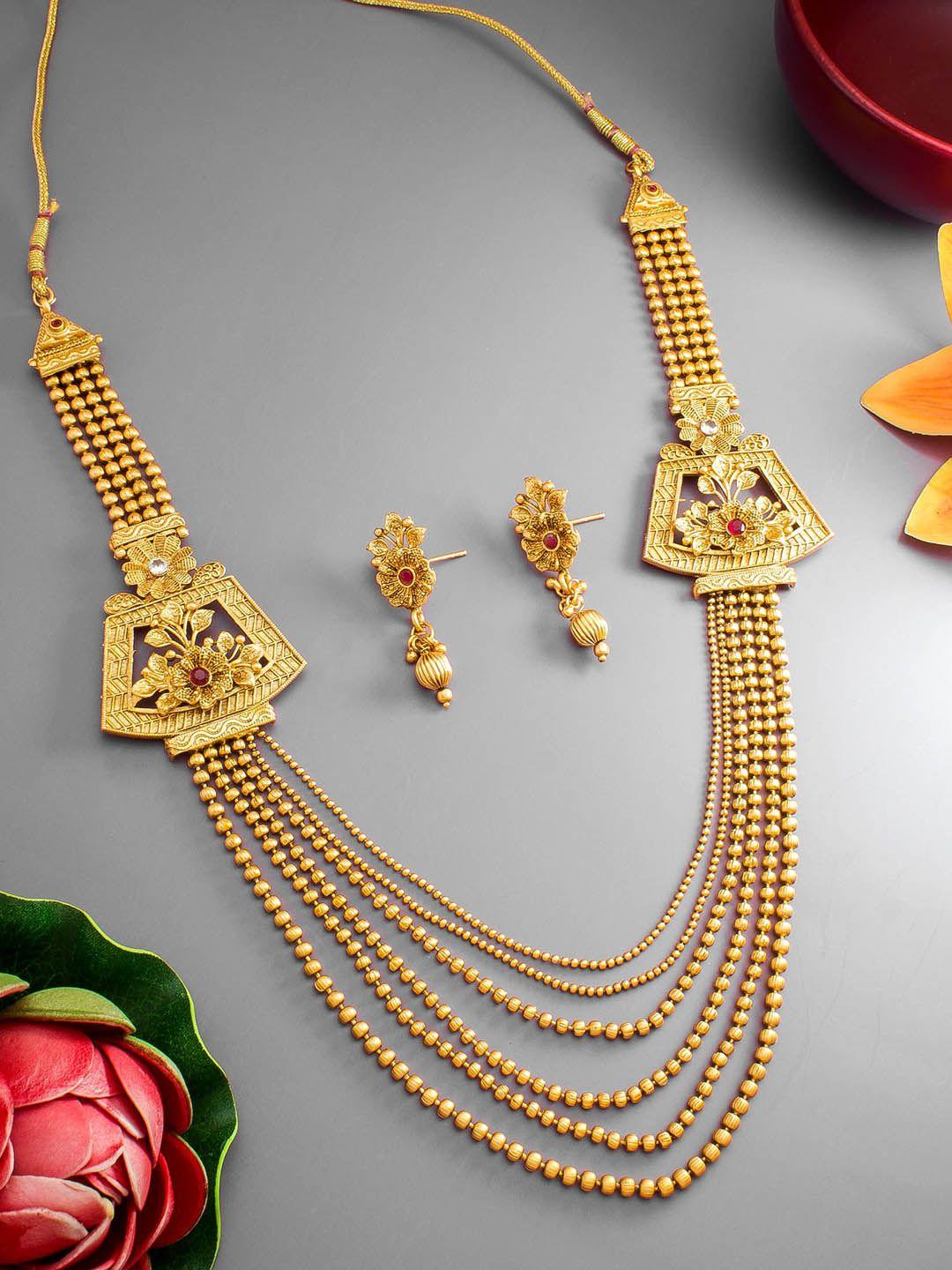 aadita  gold-plated stone-studded  layered jewellery set