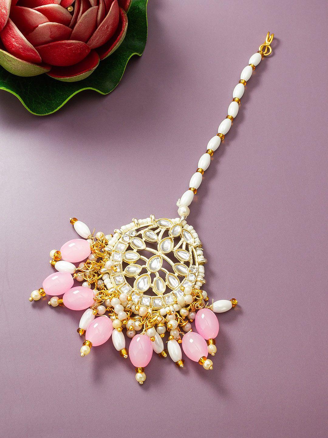 aadita gold-plated stode studded & pearl maangtikka