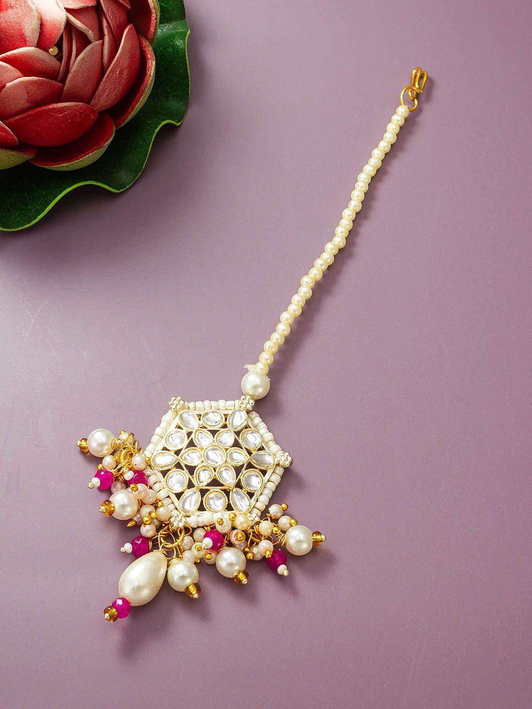 aadita gold-plated stones & beads studded maang tika