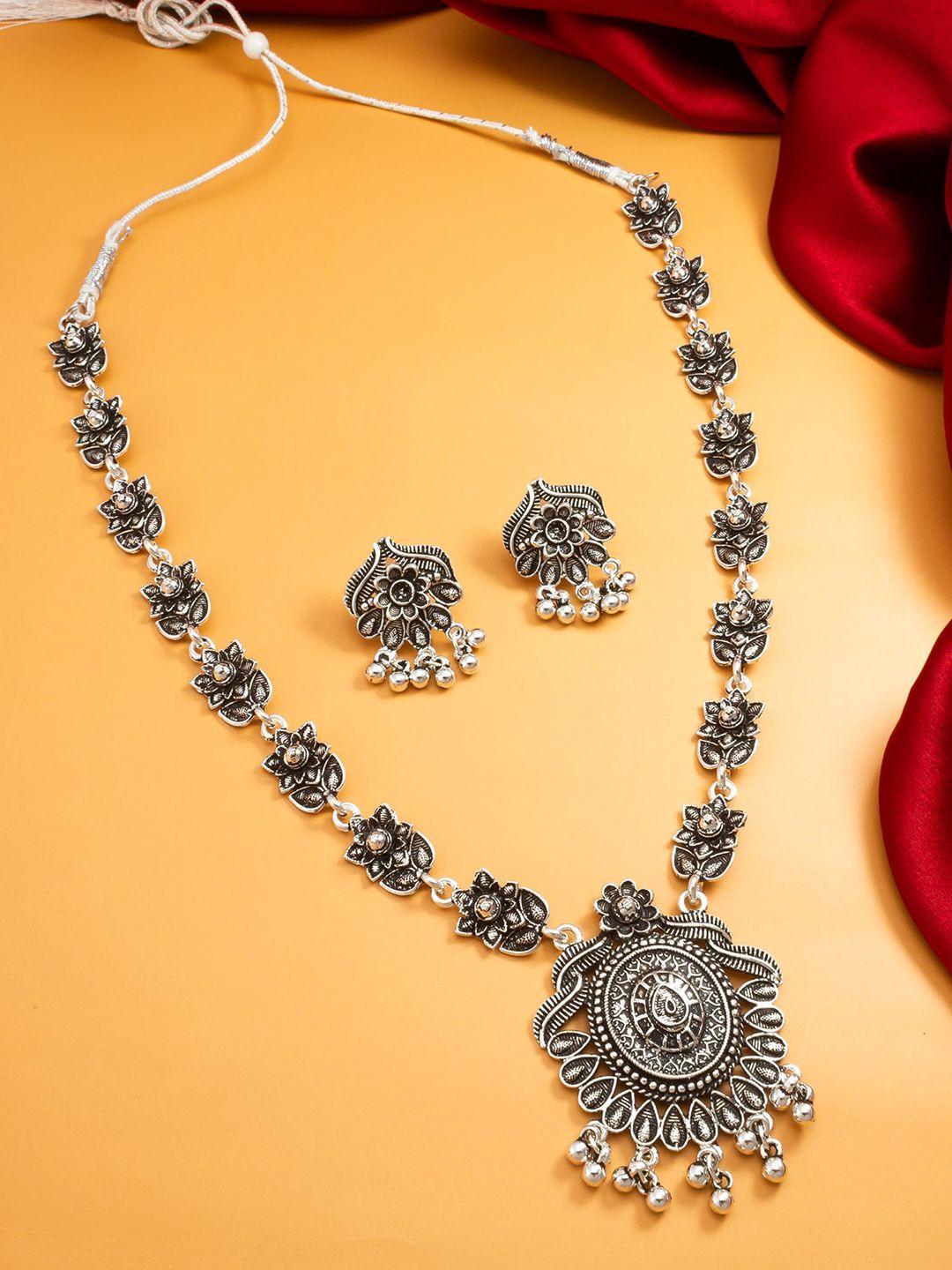 aadita oxidized silver-plated beaded matinee necklace & earrings